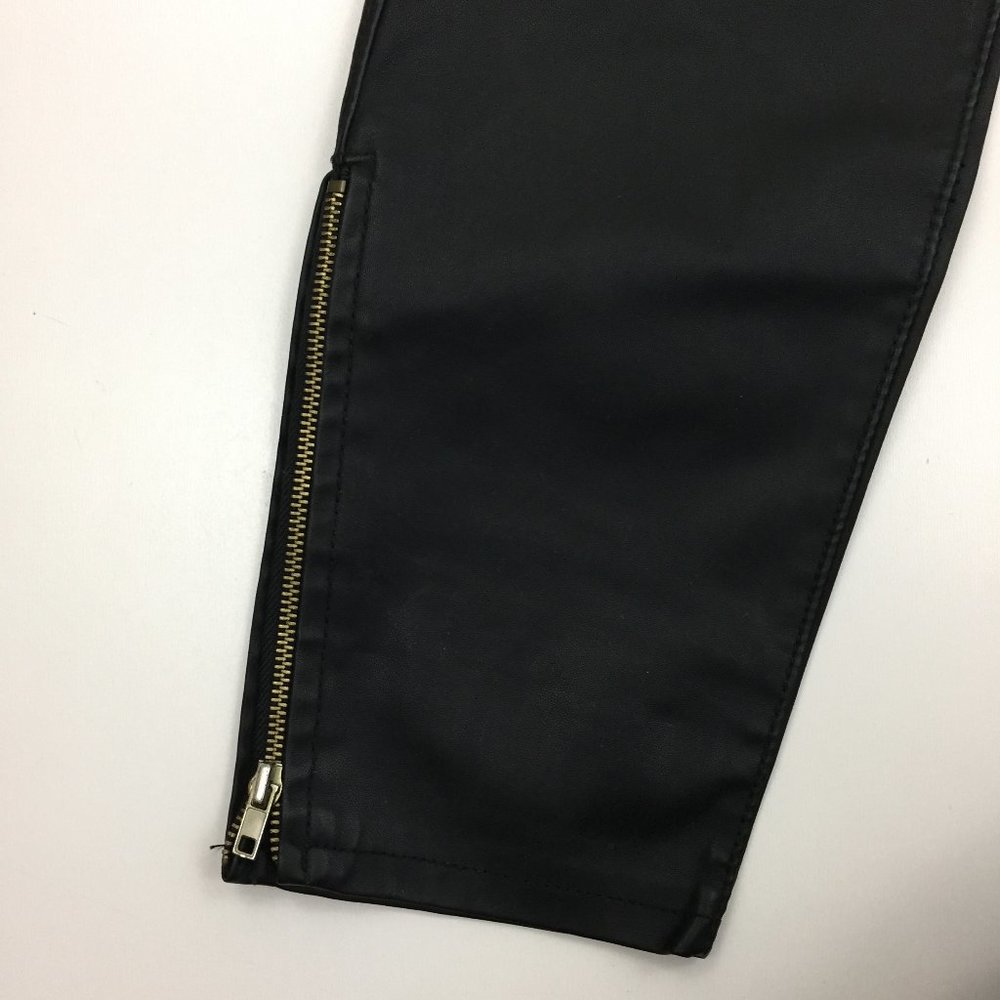 NWOT ZARA Black Faux Leather Pull On Zipper Ankle Slim Fit Skinny Pants - Picture 9 of 12